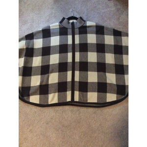 Women's Rafaella Black Beige Buffalo Check Zip-Front Cape Size L